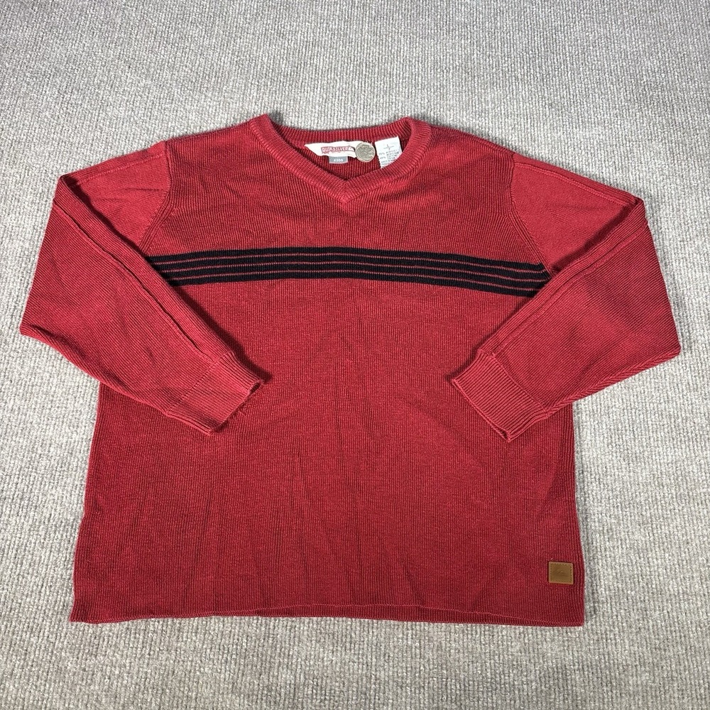 Vintage Quicksilver Sweater Youth Boys L/7 Red Knit Striped‎ Skater Grunge Y2K